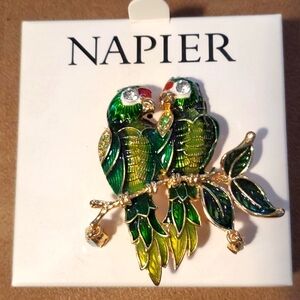 Napier Vibrant Green and Gold Parrot Brooch